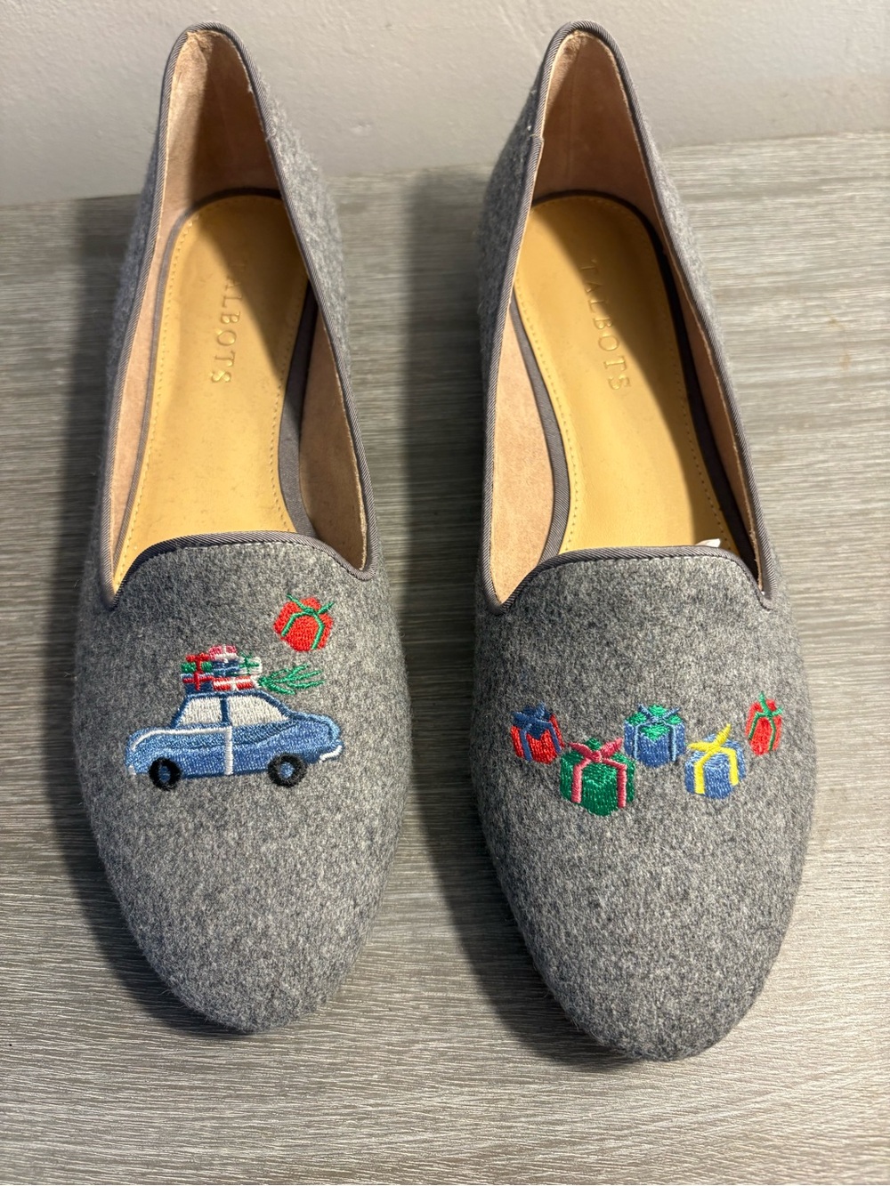 Talbots Grey Holiday Embroidered Loafers -
